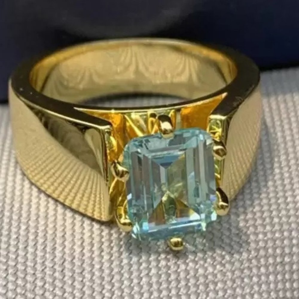 Emerald Cut Aquamarine Band Ring